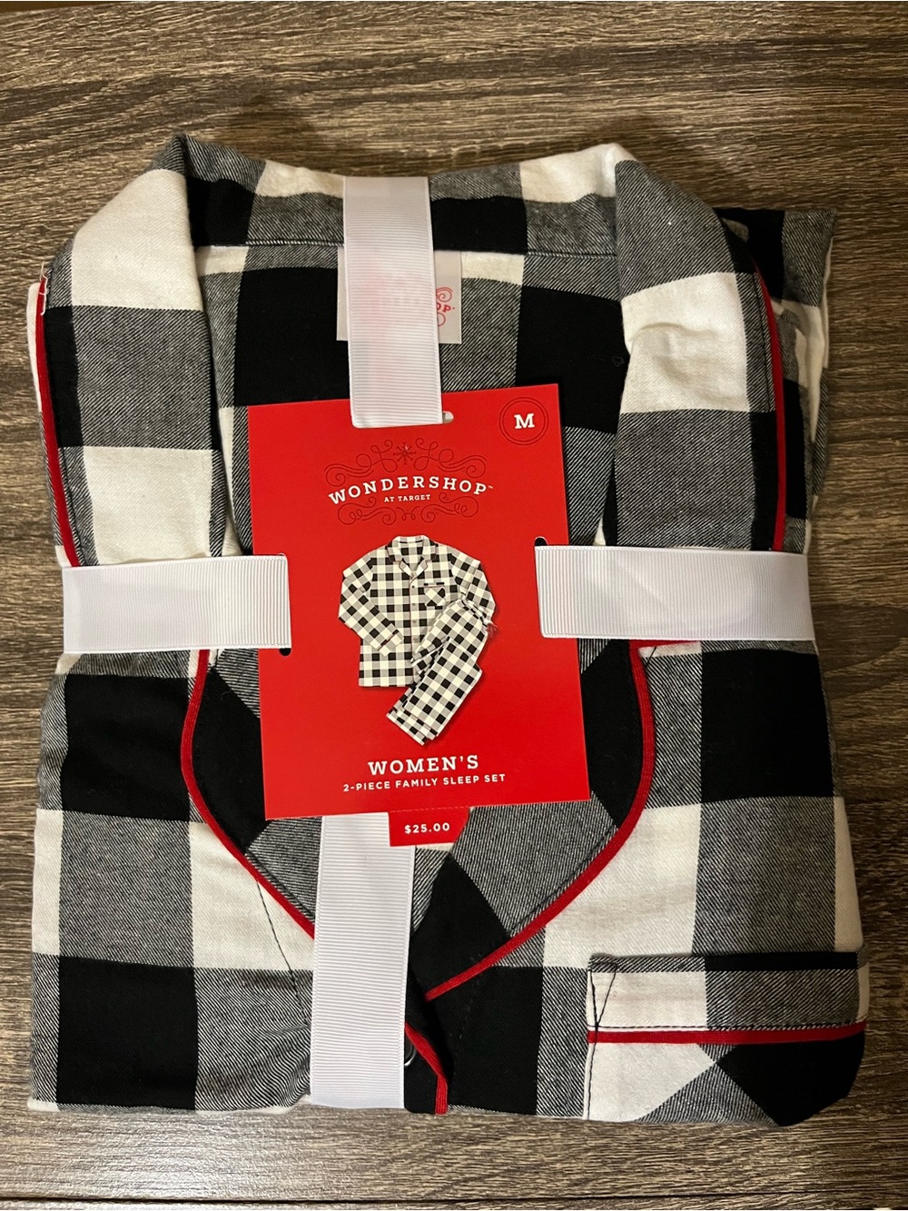 Wondershop Women's Black & White Buffalo Plaid Sleep Set with Red Trim
